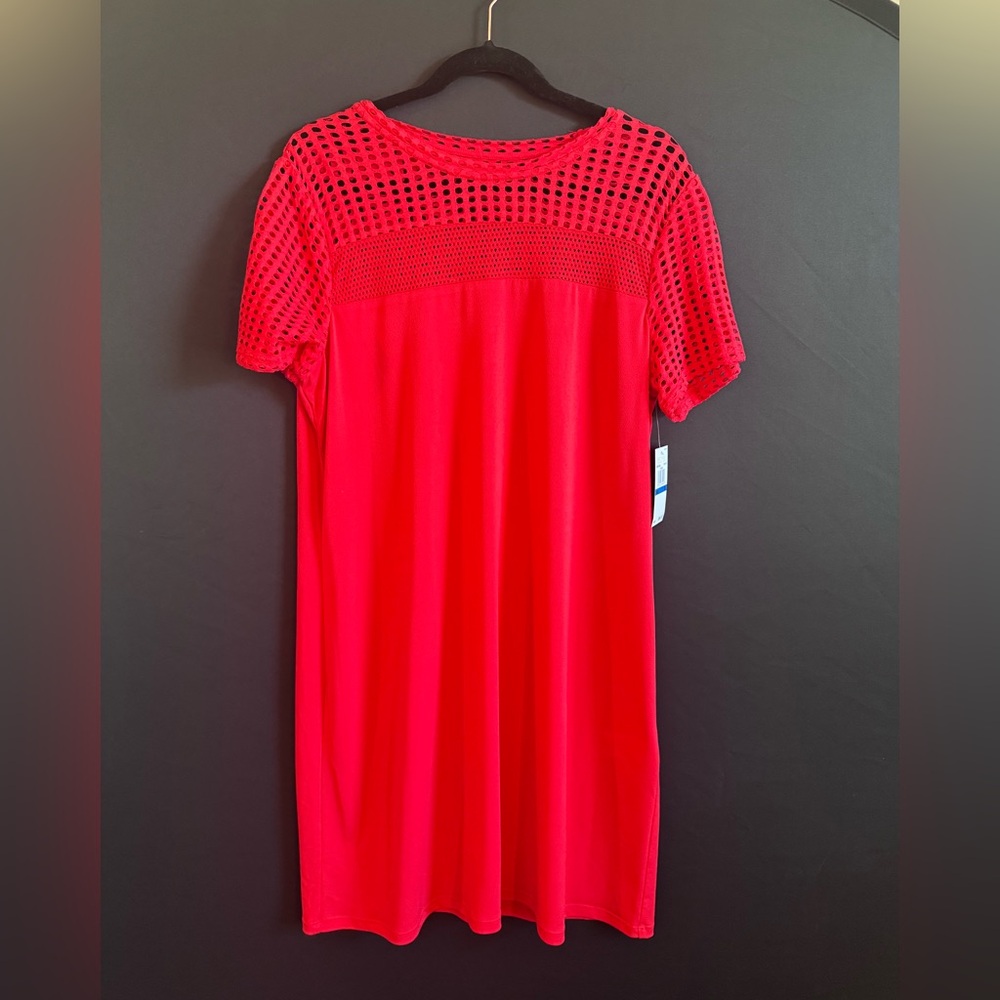 NWT Michael Kors Red Short-Sleeve Crochet Yoke Dress XL